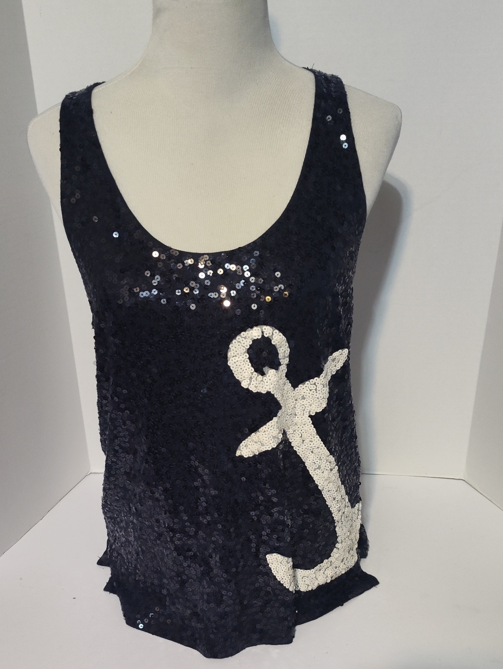 J. Crew Navy Sequin Anchor Tank Size Large